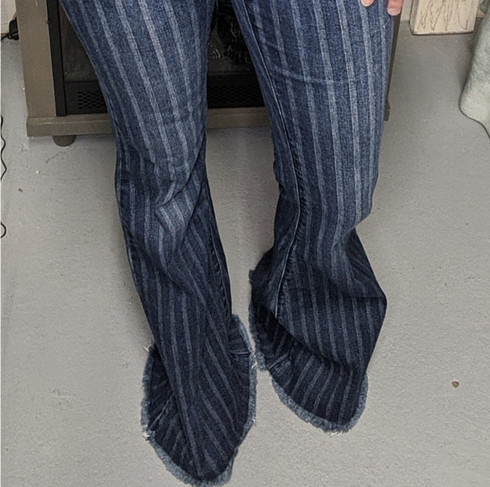 Uniq Striped Denim Flare Jeans NWT